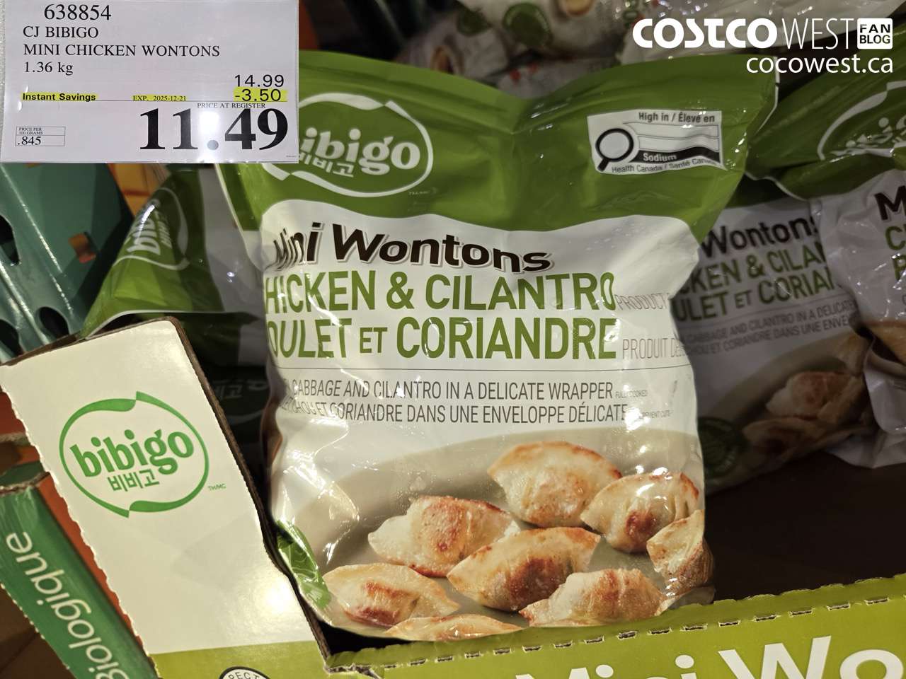 638854 CJ BIBIGO MINI CHICKEN WONTONS 1.36 KG ($3.50 INSTANT SAVINGS EXPIRES ON 2025-12-21) $11.49