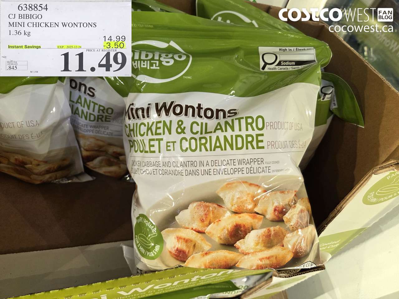 638854 CJ BIBIGO MINI CHICKEN WONTONS 1.36 KG ($3.50 INSTANT SAVINGS EXPIRES ON 2025-12-24) $11.49