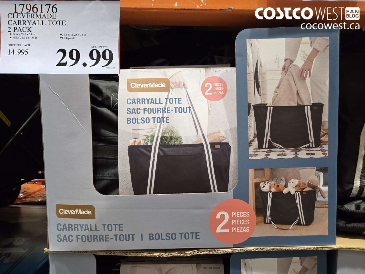 1796176 CLEVERMADE CARRYALL TOTE 2 PACK $29.99