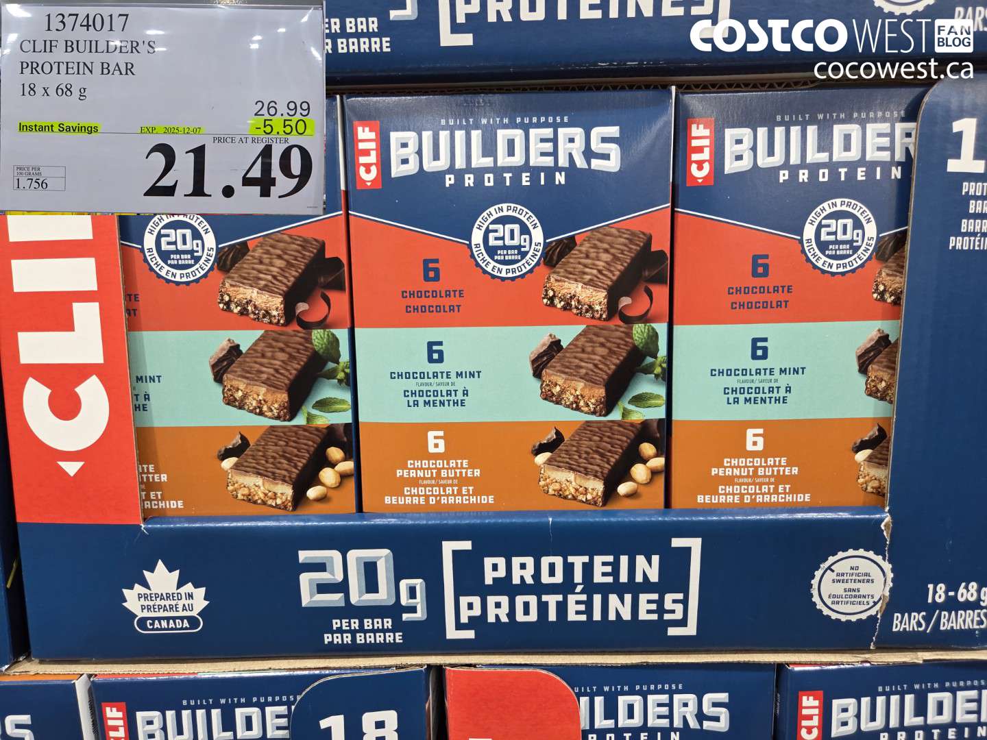 1374017 CLIF BAR BUILDER'S BAR VARIETY 18 x 68 g ($5.50 INSTANT SAVINGS EXPIRES ON 2025-12-07) $21.49