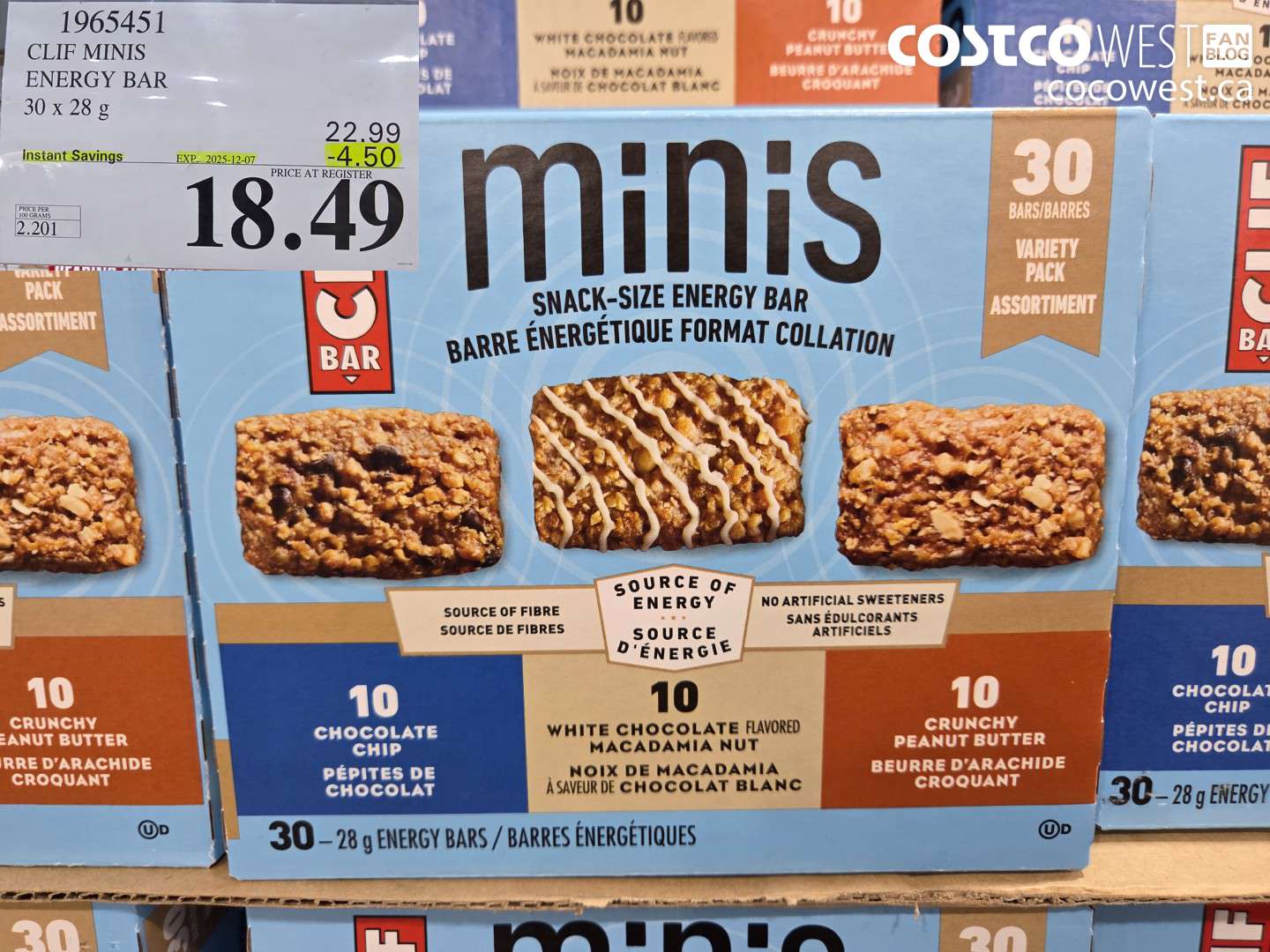 1965451 CLIF MINIS ENERGY BAR 30 x 28 g ($4.50 INSTANT SAVINGS EXPIRES ON 2025-12-07) $18.49