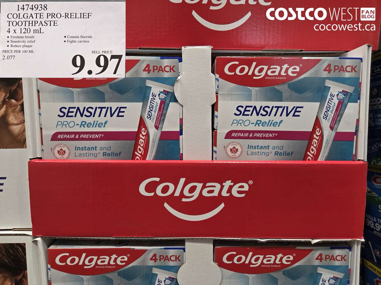 1474938 COLGATE PRO-RELIEF TOOTHPASTE 4 x 120 mL $9.97