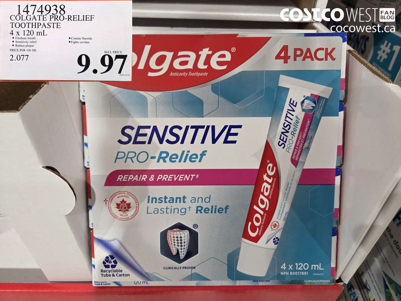 1474938 COLGATE PRO-RELIEF TOOTHPASTE 4 x 120 mL $9.97