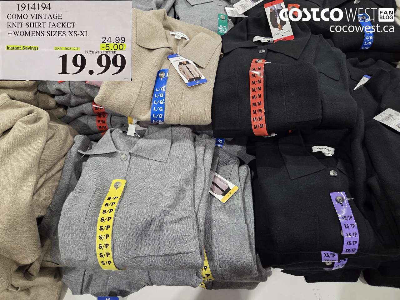 1914194 COMO VINTAGE KNIT SHIRT JACKET WOMENS SIZES XS-XL ($5.00 INSTANT SAVINGS EXPIRES ON 2025-12-21) $19.99