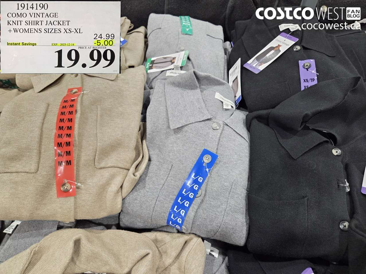 1914190 COMO VINTAGE KNIT SHIRT JACKET WOMENS SIZES XS-XL  ($5.00 INSTANT SAVINGS EXPIRES ON 2025-12-14) $19.99