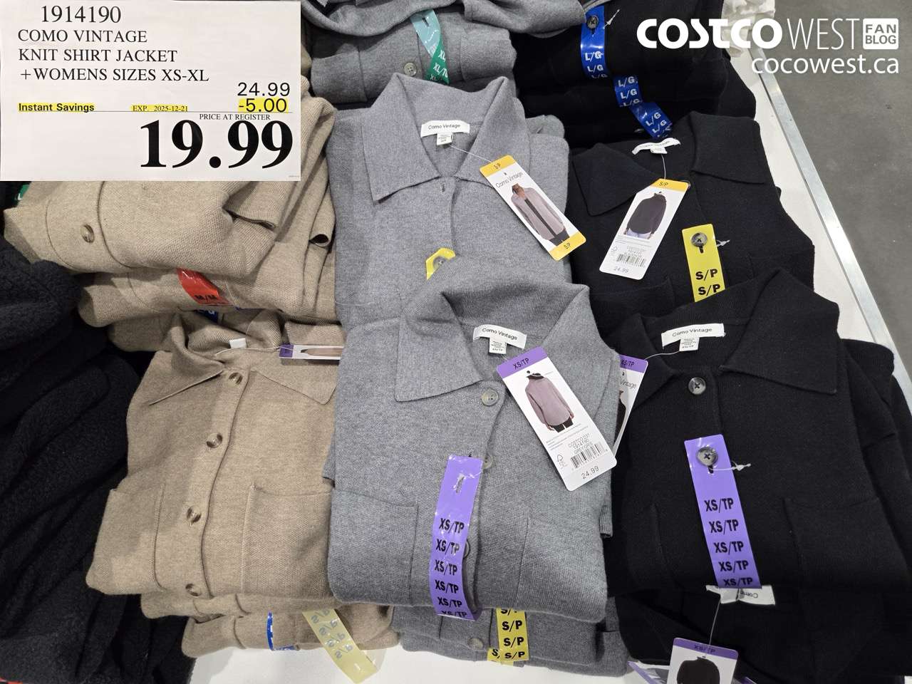 1914190 COMO VINTAGE KNIT SHIRT JACKET WOMENS SIZES XS-XL  ($5.00 INSTANT SAVINGS EXPIRES ON 2025-12-21) $19.99