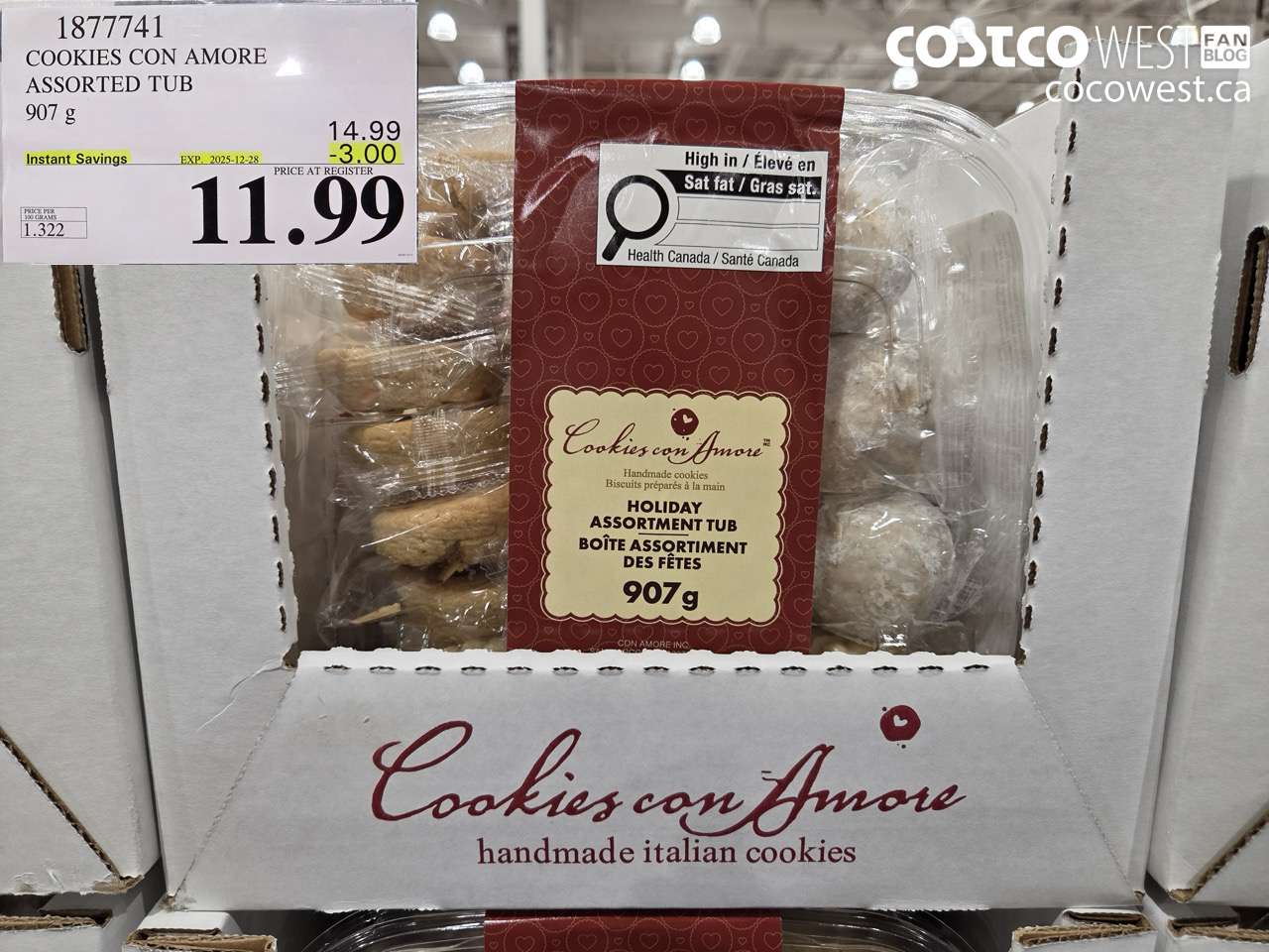 1877741 COOKIES CON AMORE ASSORTED TUB 907 g ($3.00 INSTANT SAVINGS EXPIRES ON 2025-12-28) $11.99