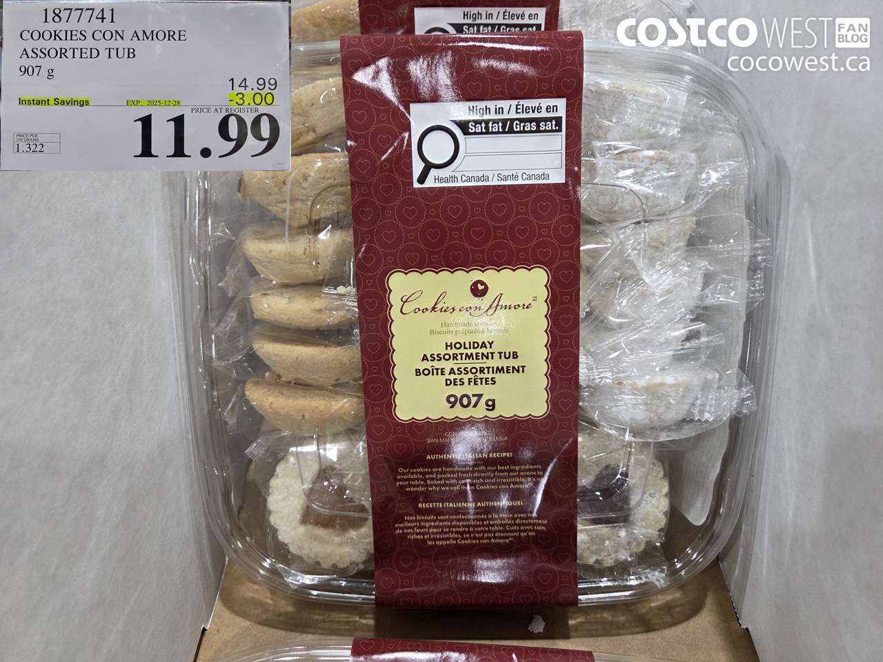 1877741 COOKIES CON AMORE ASSORTED TUB 907 g ($3.00 INSTANT SAVINGS EXPIRES ON 2025-12-28) $11.99