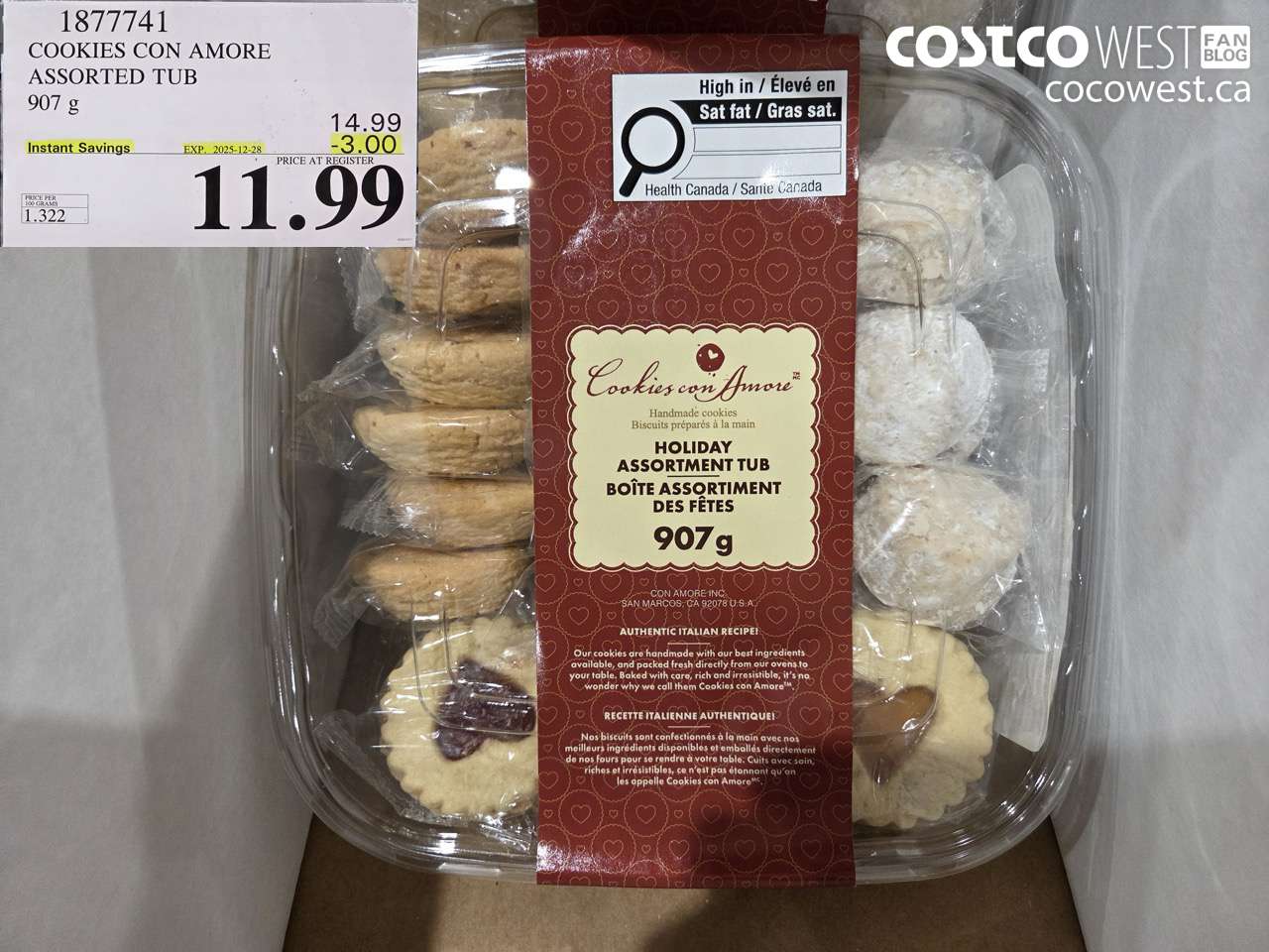 1877741 COOKIES CON AMORE ASSORTED TUB 907 g ($3.00 INSTANT SAVINGS EXPIRES ON 2025-12-28) $11.99