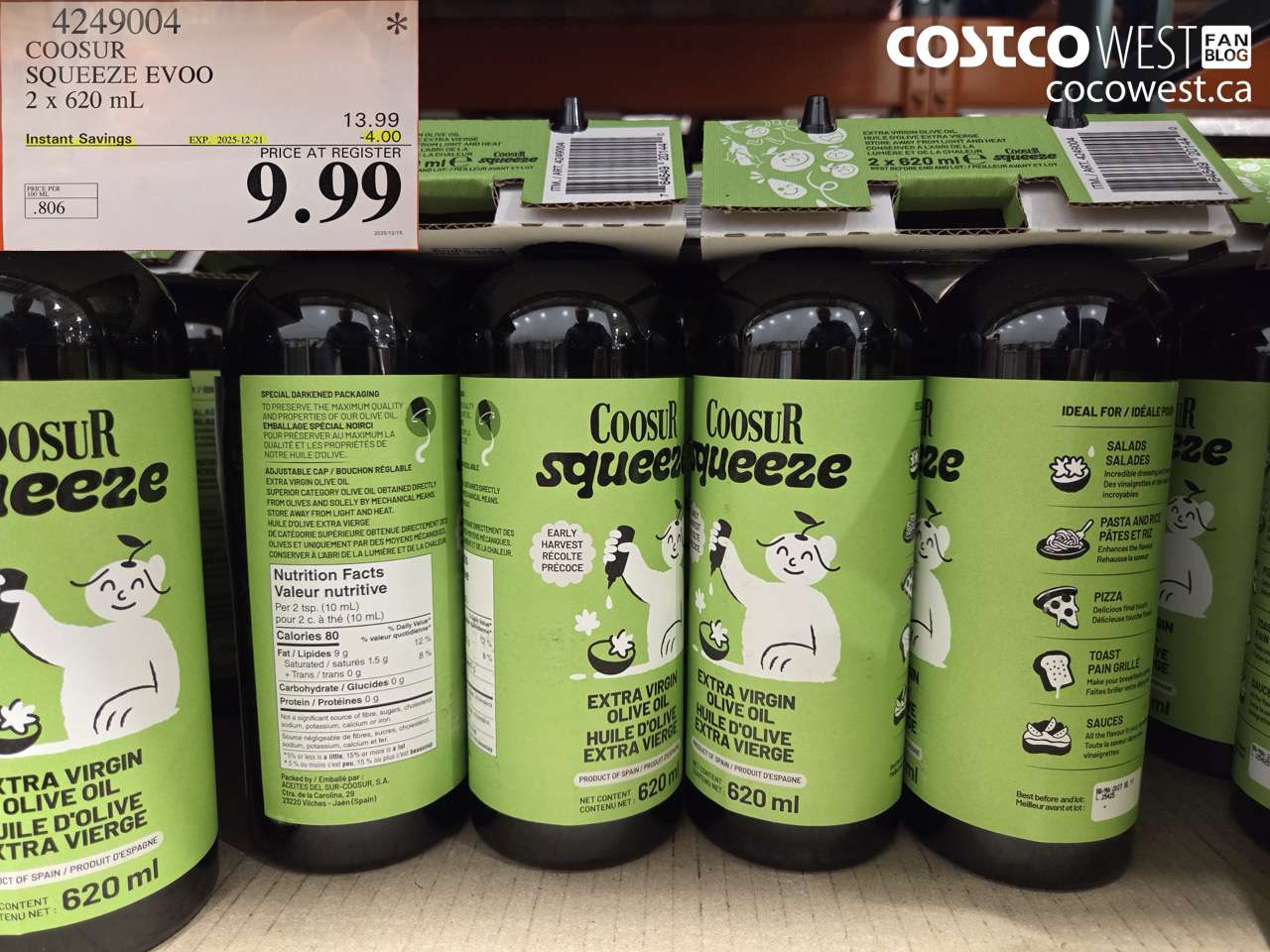 4249004 COOSUR SQUEEZE EVOO 2 X 620ML ($4.00 INSTANT SAVINGS EXPIRES ON 2025-12-21) $9.99