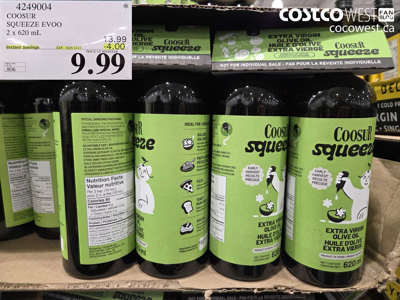 4249004 COOSUR SQUEEZE EVOO 2 X 620ML ($4.00 INSTANT SAVINGS EXPIRES ON 2025-12-21) $9.99