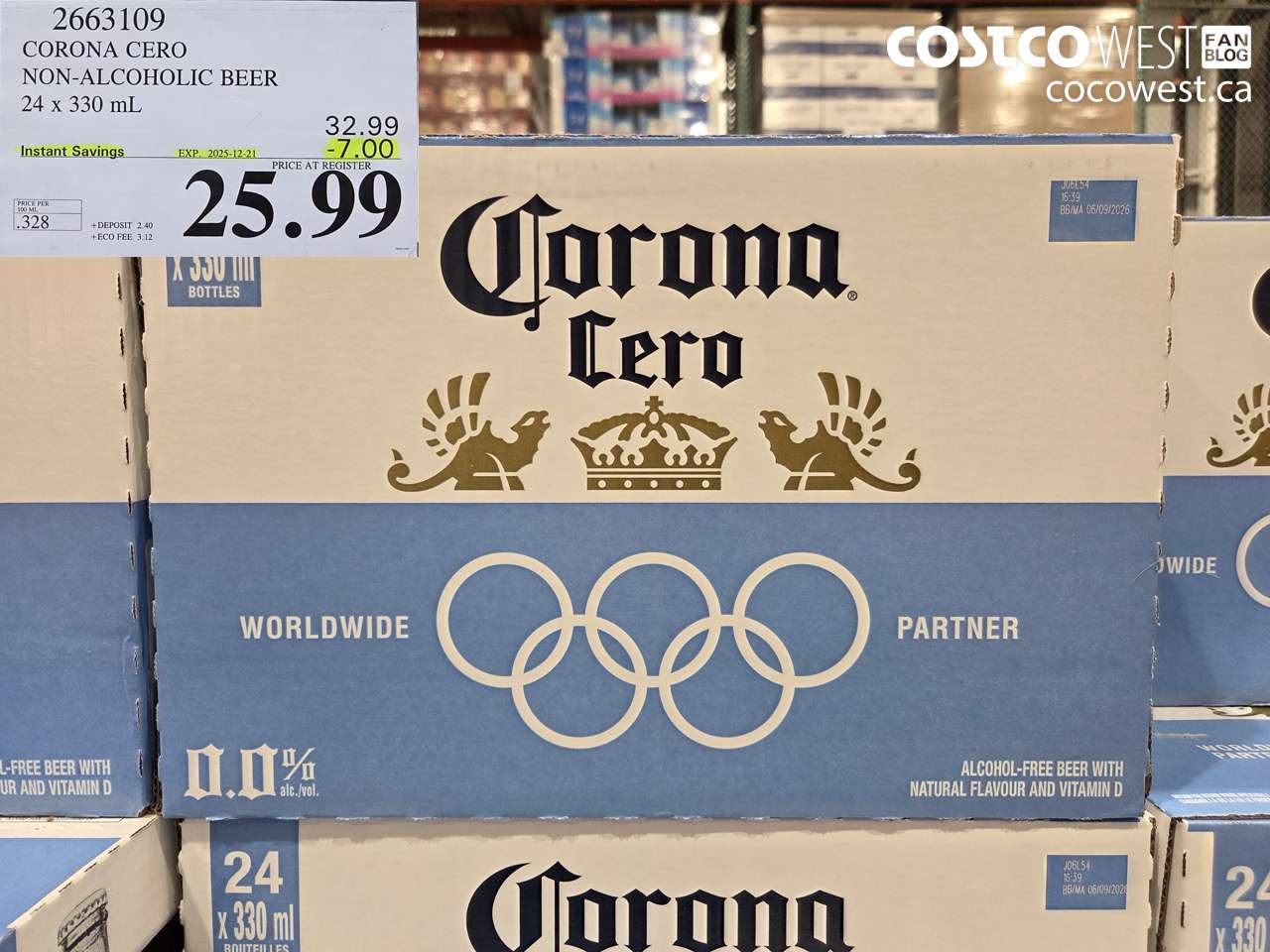 2663109 CORONA CERO NON-ALCOHOLIC BEER 24 X 330ML ($7.00 INSTANT SAVINGS EXPIRES ON 2025-12-21) $25.99