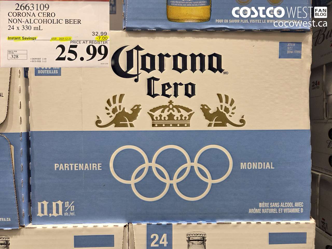 2663109 CORONA CERO NON-ALCOHOLIC BEER 24 X 330ML ($7.00 INSTANT SAVINGS EXPIRES ON 2025-12-21) $25.99