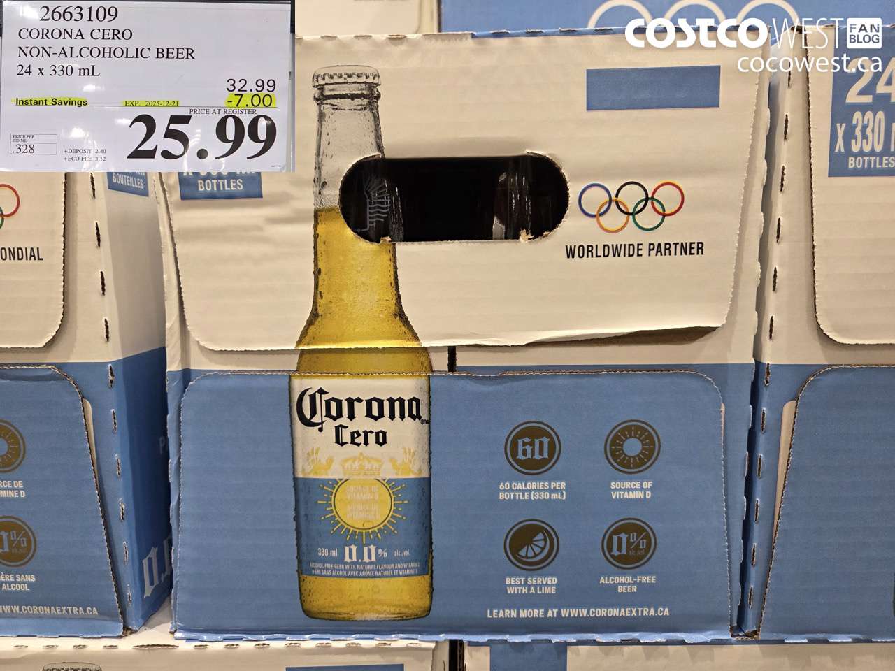 2663109 CORONA CERO NON-ALCOHOLIC BEER 24 X 330ML ($7.00 INSTANT SAVINGS EXPIRES ON 2025-12-21) $25.99