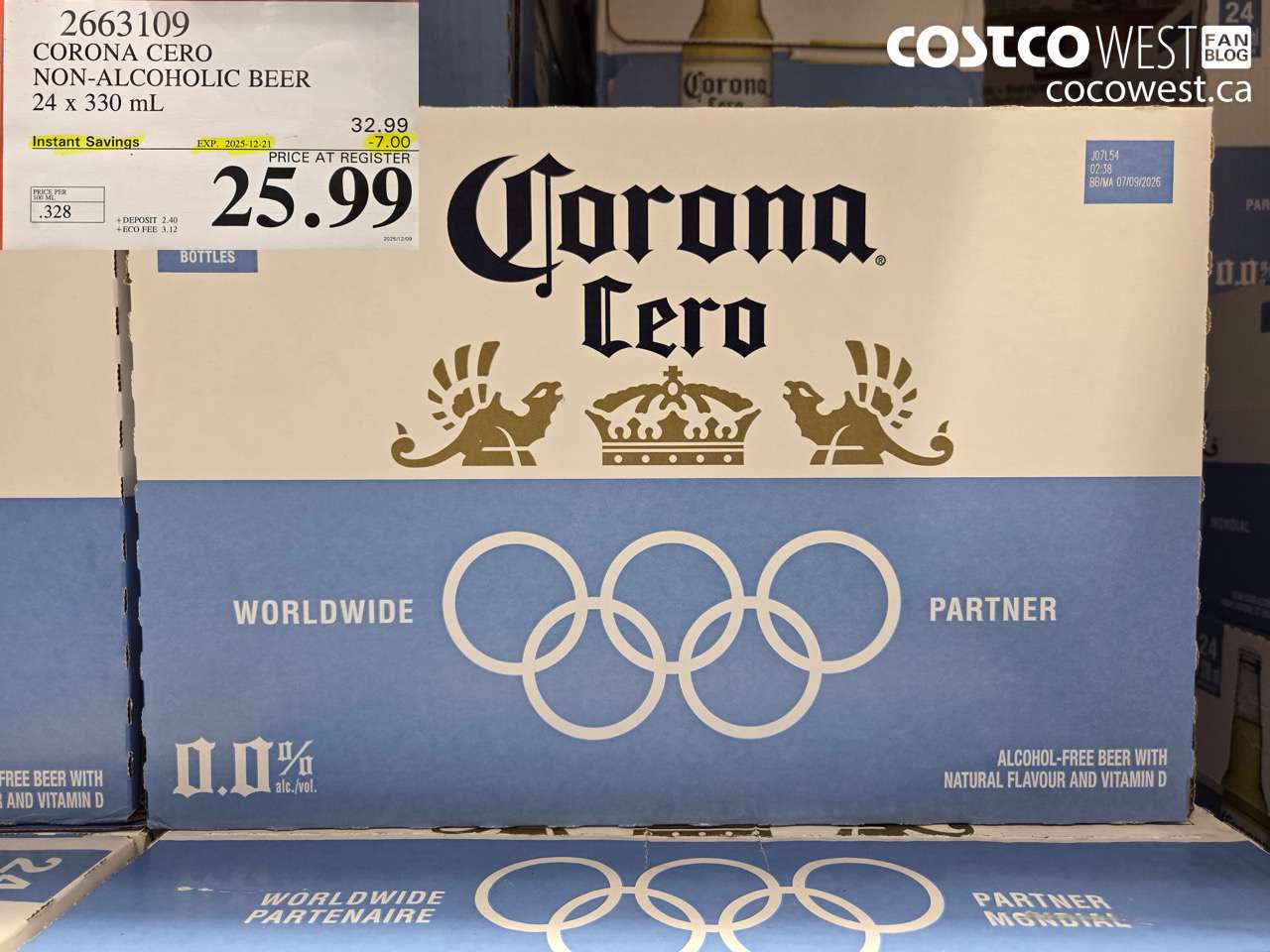 2663109 CORONA CERO NON-ALCOHOLIC BEER 24 X 330ML ($7.00 INSTANT SAVINGS EXPIRES ON 2025-12-21) $25.99