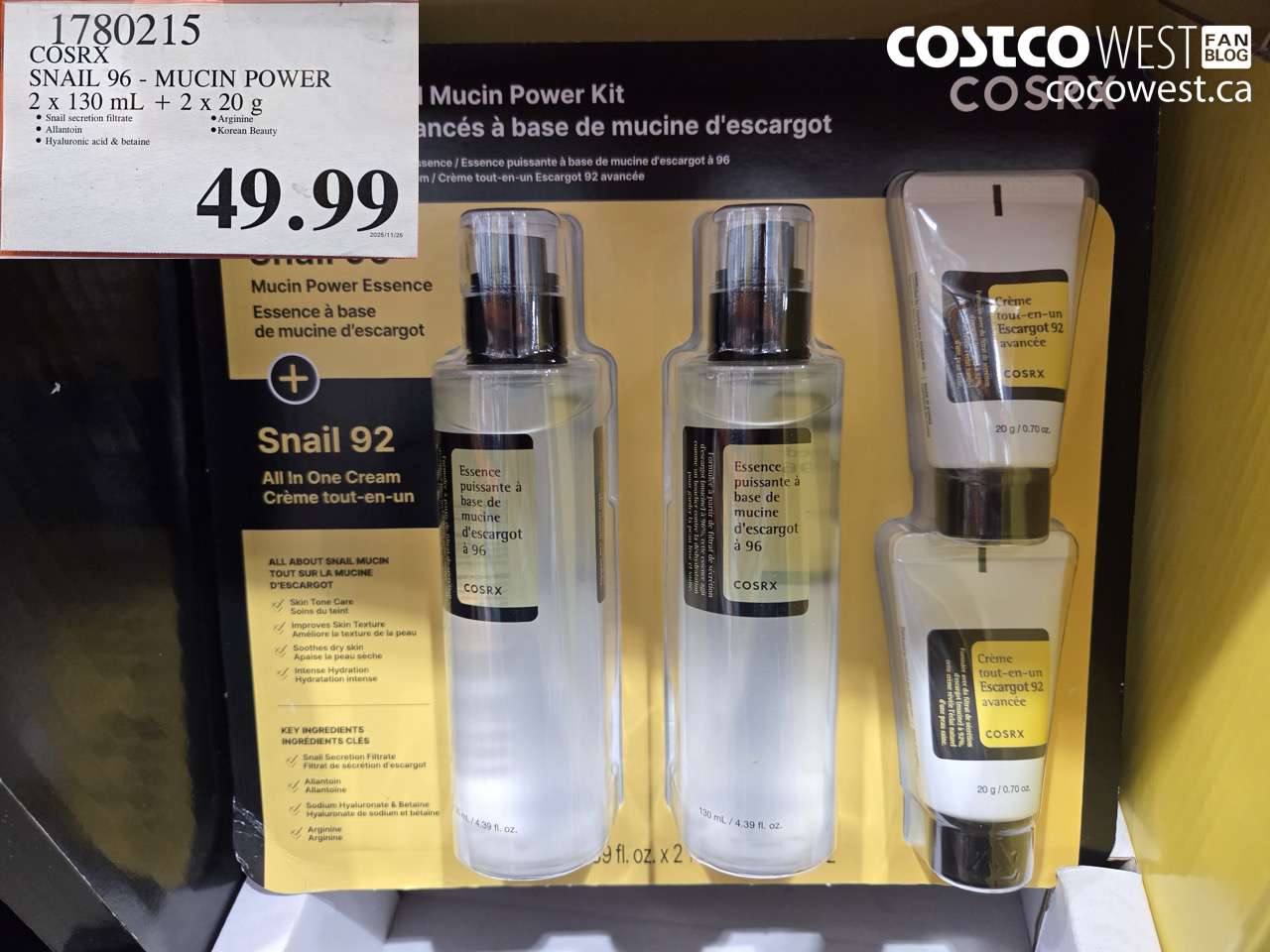 1780215 COSRX SNAIL 96 MUCIN POWER 2 X 130ML + 2 X 20G $49.99