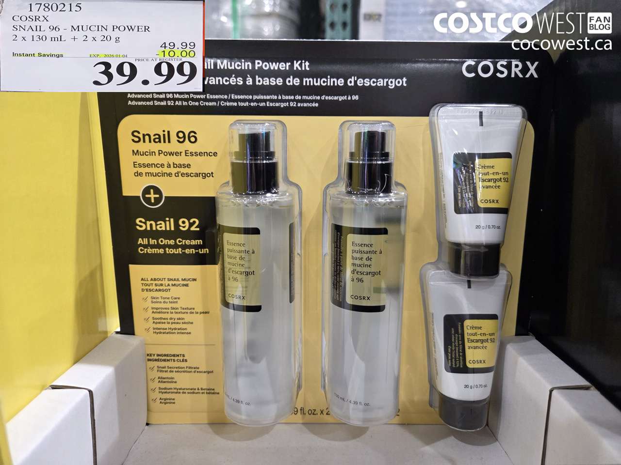 1780215 COSRX SNAIL 96 MUCIN POWER 2 X 130ML + 2 X 20G ($10.00 INSTANT SAVINGS EXPIRES ON 2026-01-04) $39.99