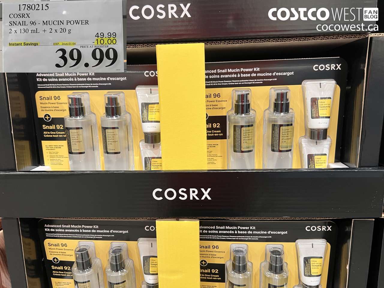 1780215 COSRX SNAIL 96 MUCIN POWER 2 X 130ML + 2 X 20G ($10.00 INSTANT SAVINGS EXPIRES ON 2026-01-04) $39.99