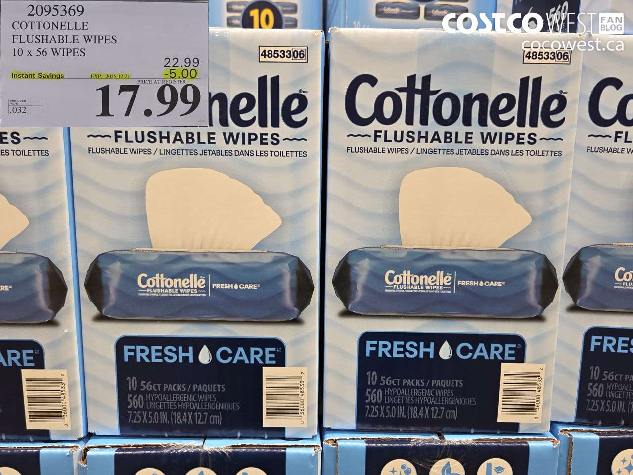 2095369 COTTONELLE FLUSHABLE WIPES 10 x 56 UNITS ($5.00 INSTANT SAVINGS EXPIRES ON 2025-12-21) $17.99