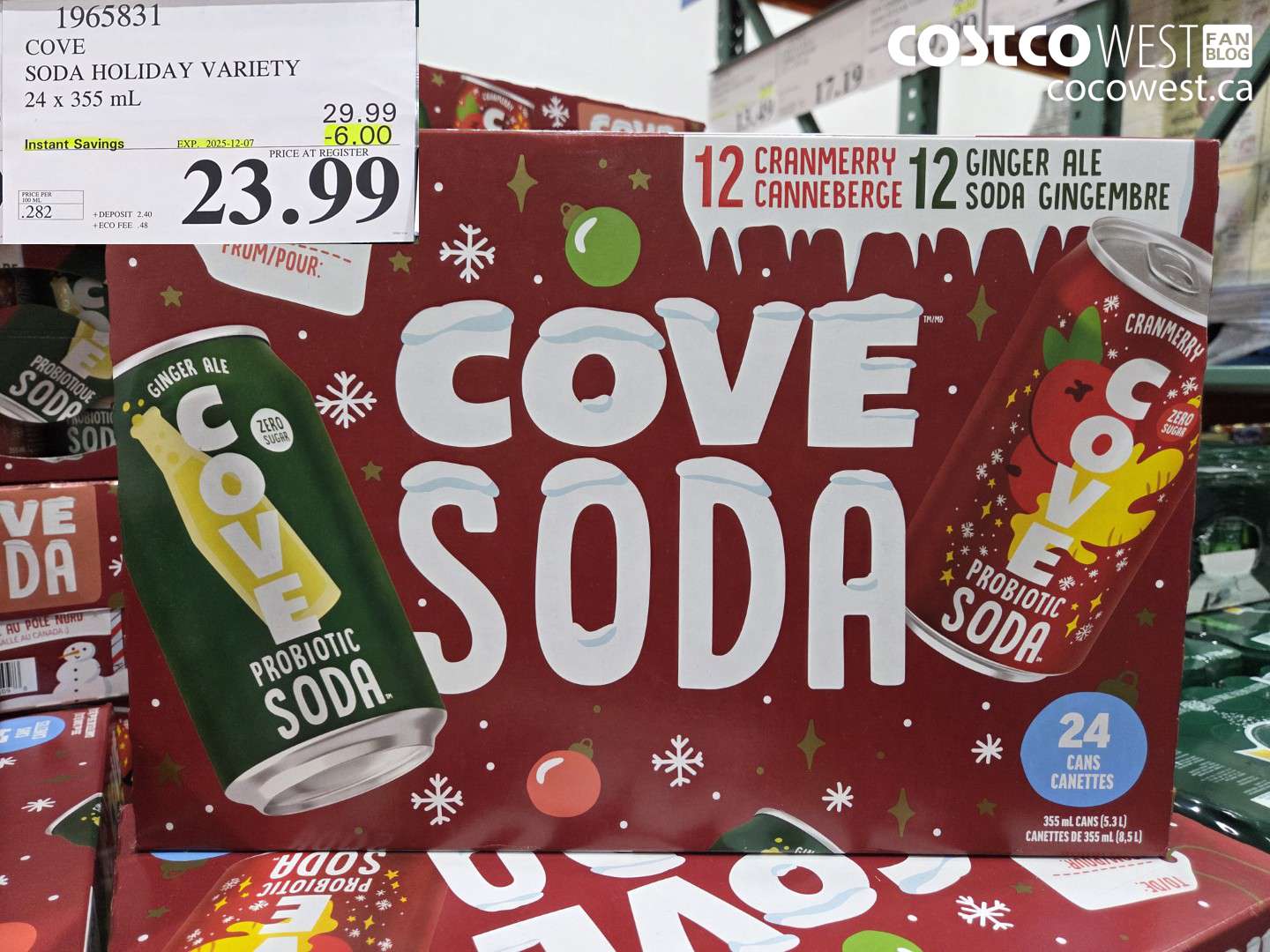 1965831 COVE SODA HOLIDAY VARIETY 24 x 355 mL ($6.00 INSTANT SAVINGS EXPIRES ON 2025-12-07) $23.99