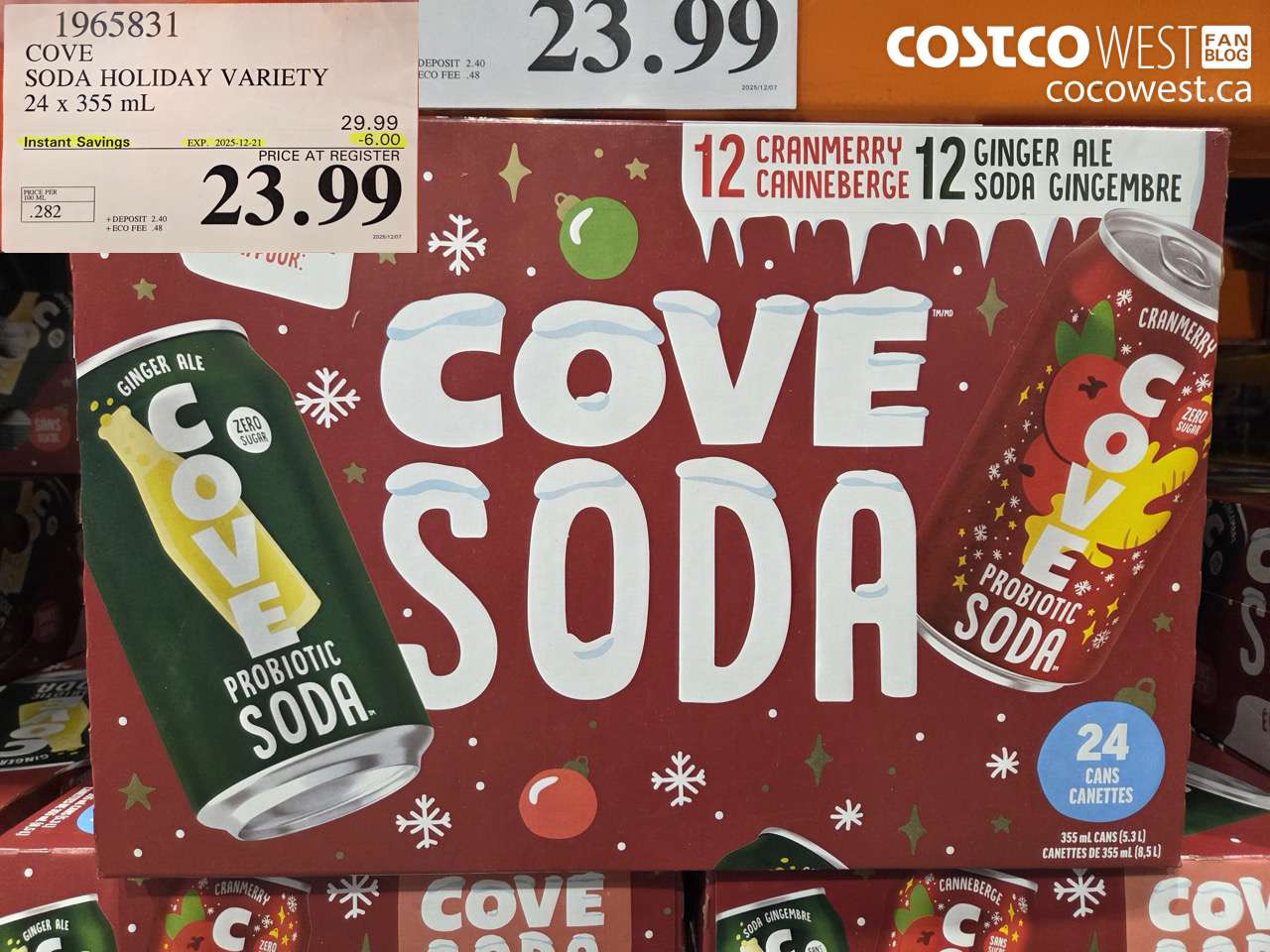 1965831 COVE SODA HOLIDAY VARIETY 24 x 355 mL ($6.00 INSTANT SAVINGS EXPIRES ON 2025-12-21) $23.99