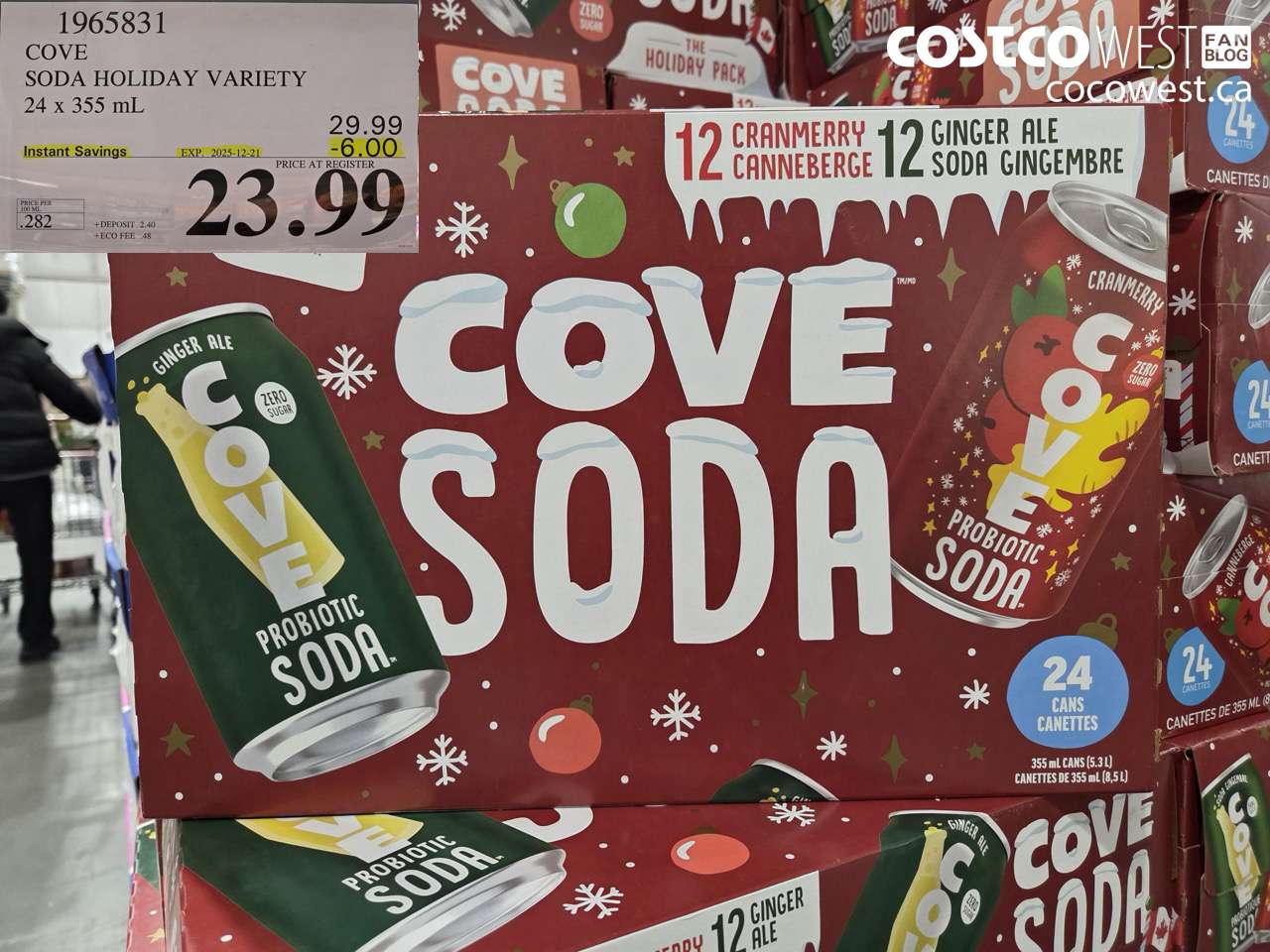 1965831 COVE SODA HOLIDAY VARIETY 24 x 355 mL ($6.00 INSTANT SAVINGS EXPIRES ON 2025-12-21) $23.99