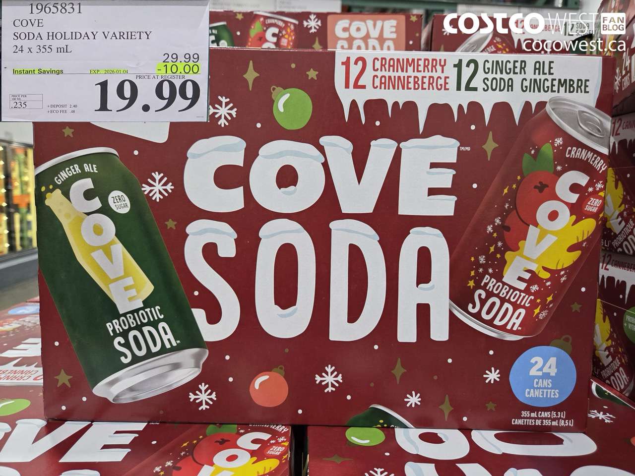 1965831 COVE SODA HOLIDAY VARIETY 24 x 355 mL ($10.00 INSTANT SAVINGS EXPIRES ON 2026-01-04) $19.99