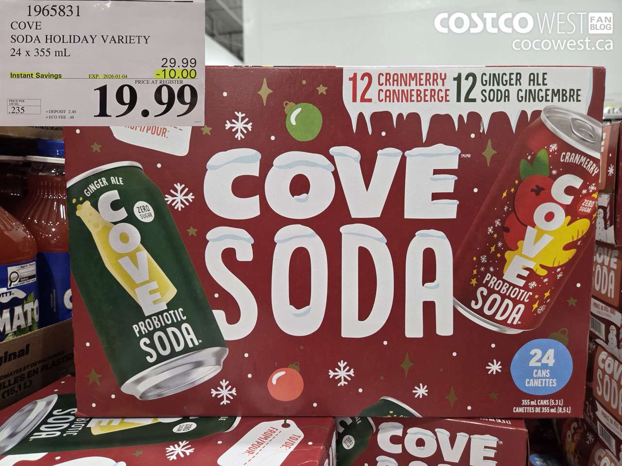 1965831 COVE SODA HOLIDAY VARIETY 24 x 355 mL ($10.00 INSTANT SAVINGS EXPIRES ON 2026-01-04) $19.99