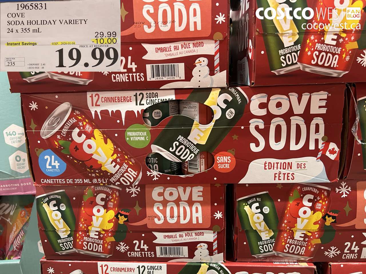 1965831 COVE SODA HOLIDAY VARIETY 24 x 355 mL ($10.00 INSTANT SAVINGS EXPIRES ON 2026-01-04) $19.99