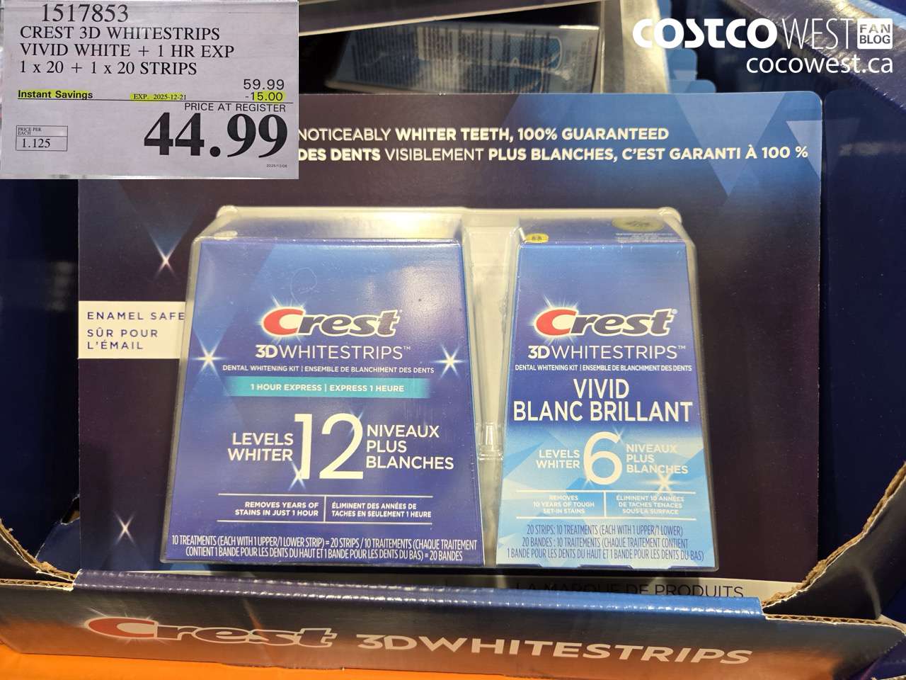 1517953 CREST 3D WHITESTRIPS VIVID WHITE + 1HR EXP 1 X 20 + 1 X 20 STRIPS ($15.00 INSTANT SAVINGS EXPIRES ON 2025-12-21) $44.99
