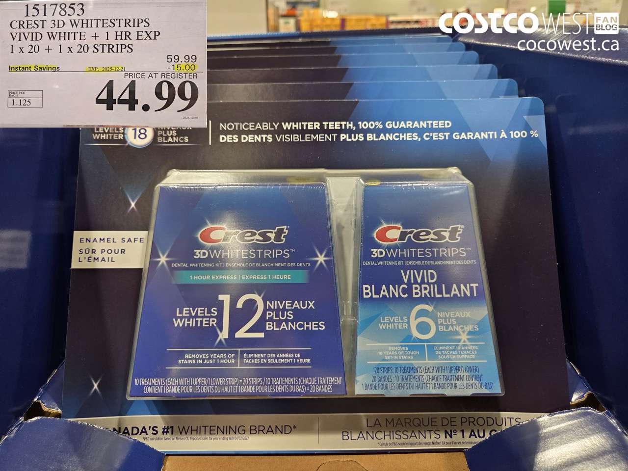 1517853 CREST 3D WHITESTRIPS VIVID WHITE + 1 HR EXP 1 x 20 + 1 x 20 STRIPS ($15.00 INSTANT SAVINGS EXPIRES ON 2025-12-21) $44.99