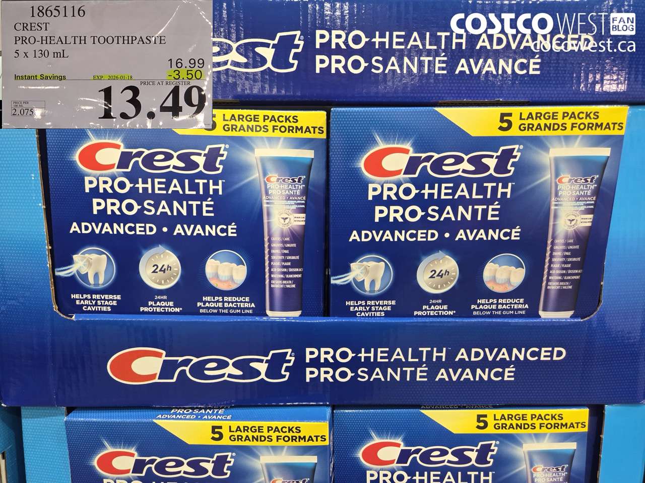 1865116 CREST PRO-HEALTH ADVANCED TOOTHPASTE 5 X 130ML ($3.50 INSTANT SAVINGS EXPIRES ON 2026-01-18) $13.49