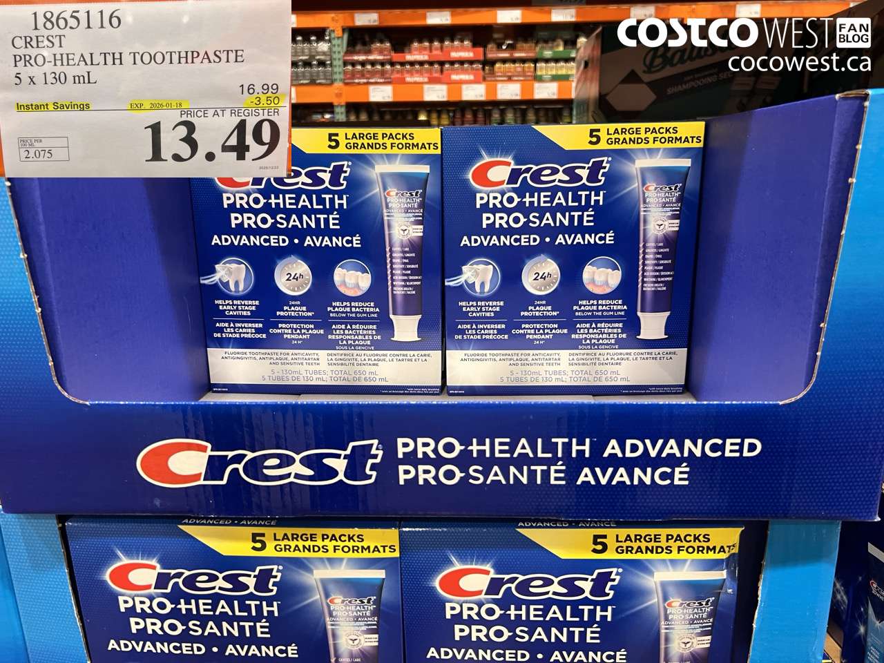1865116 CREST PRO-HEALTH ADVANCED TOOTHPASTE 5 X 130ML ($3.50 INSTANT SAVINGS EXPIRES ON 2026-01-18) $13.49