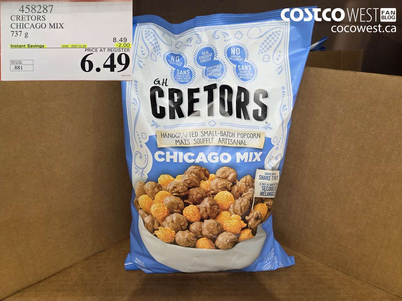 458287 CRETORS CHICAGO MIX 737 g ($2.00 INSTANT SAVINGS EXPIRES ON 2025-12-28) $6.49
