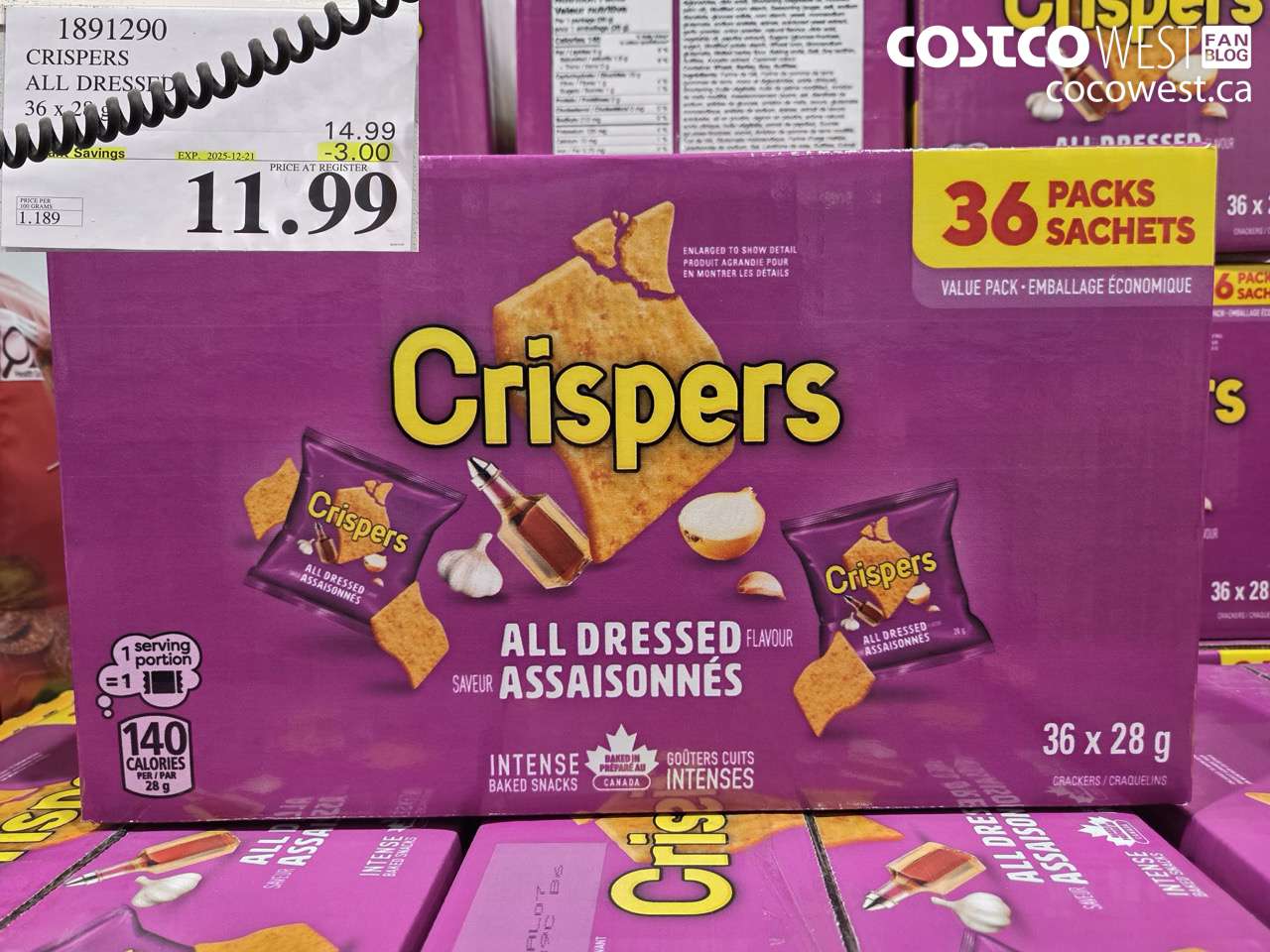 1891290 CRISPERS ALL DRESSED 36 x 28 g ($3.00 INSTANT SAVINGS EXPIRES ON 2025-12-21) $11.99