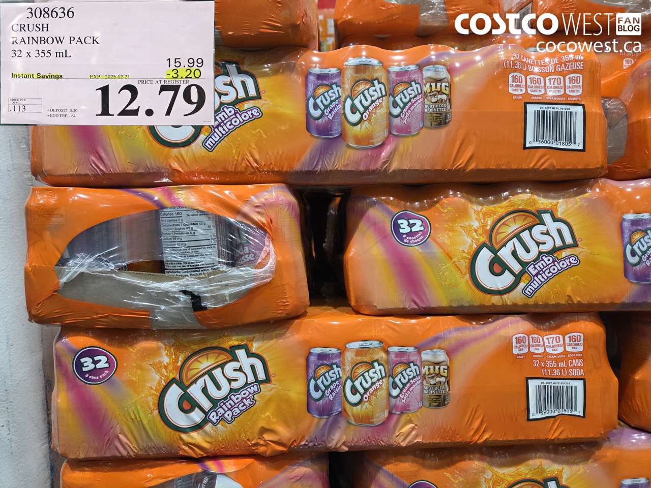 308636 CRUSH RAINBOW PACK 32 x 355 mL ($3.20 INSTANT SAVINGS EXPIRES ON 2025-12-21) $12.79