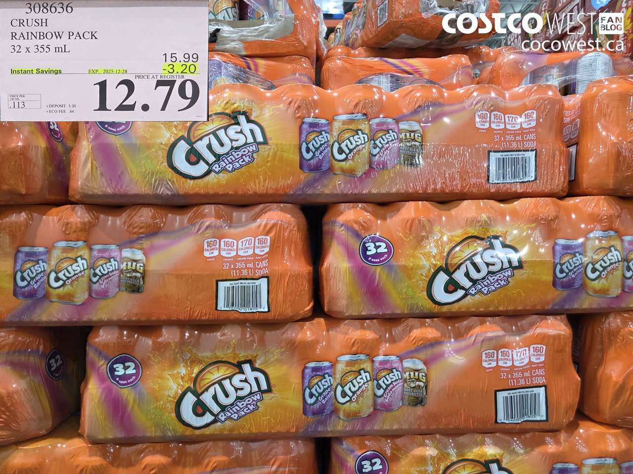 308636 CRUSH RAINBOW PACK 32 x 355 mL ($3.20 INSTANT SAVINGS EXPIRES ON 2025-12-28) $12.79