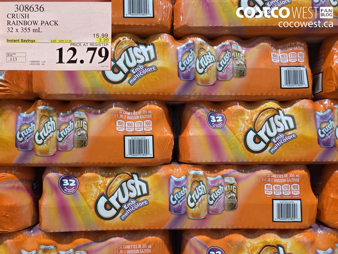 308636 CRUSH RAINBOW PACK 32 x 355 mL ($3.20 INSTANT SAVINGS EXPIRES ON 2025-12-28) $12.79