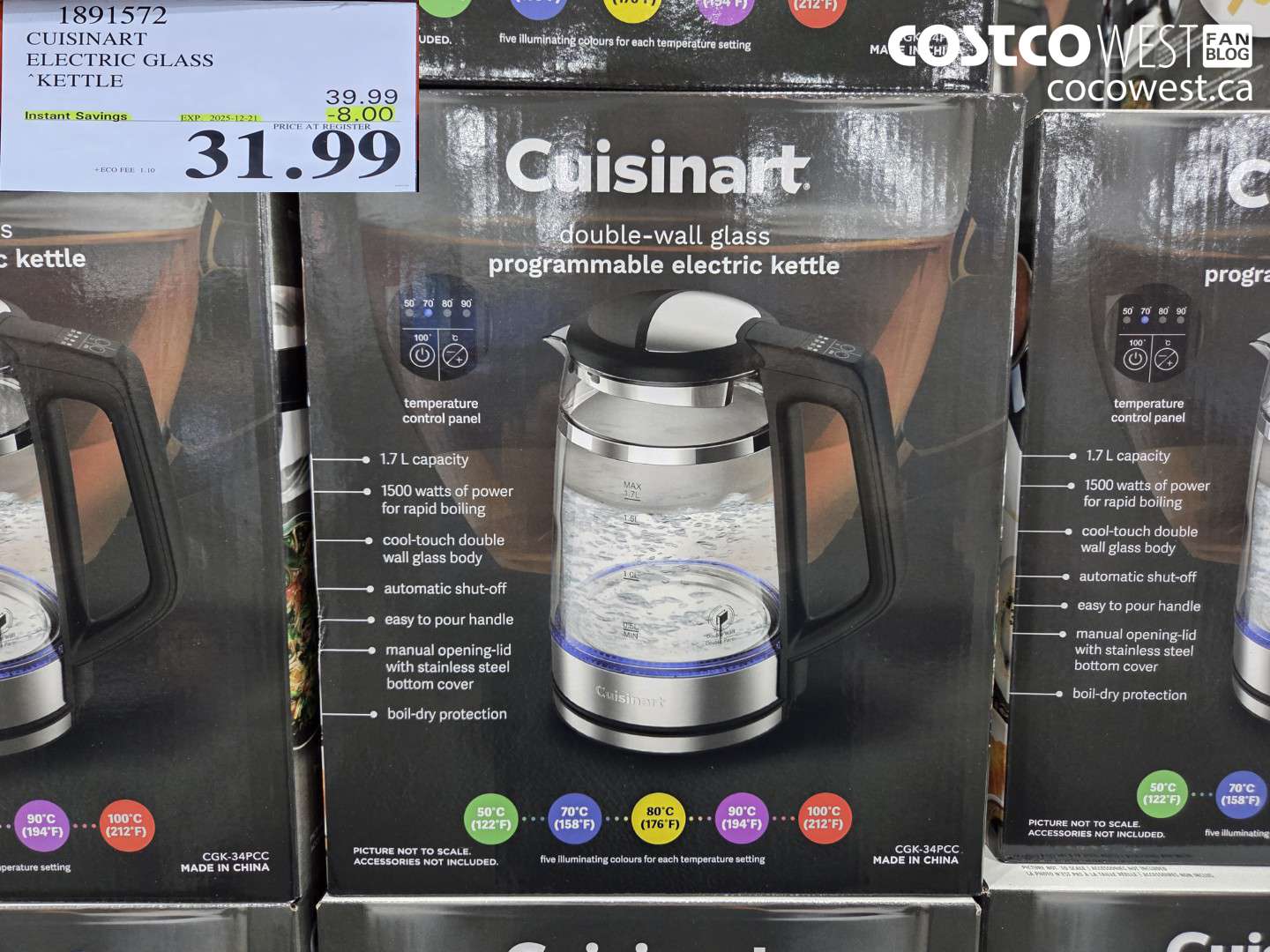 1891572 CUISINART ELECTRIC GLASS KETTLE ($8.00 INSTANT SAVINGS EXPIRES ON 2025-12-21) $31.99