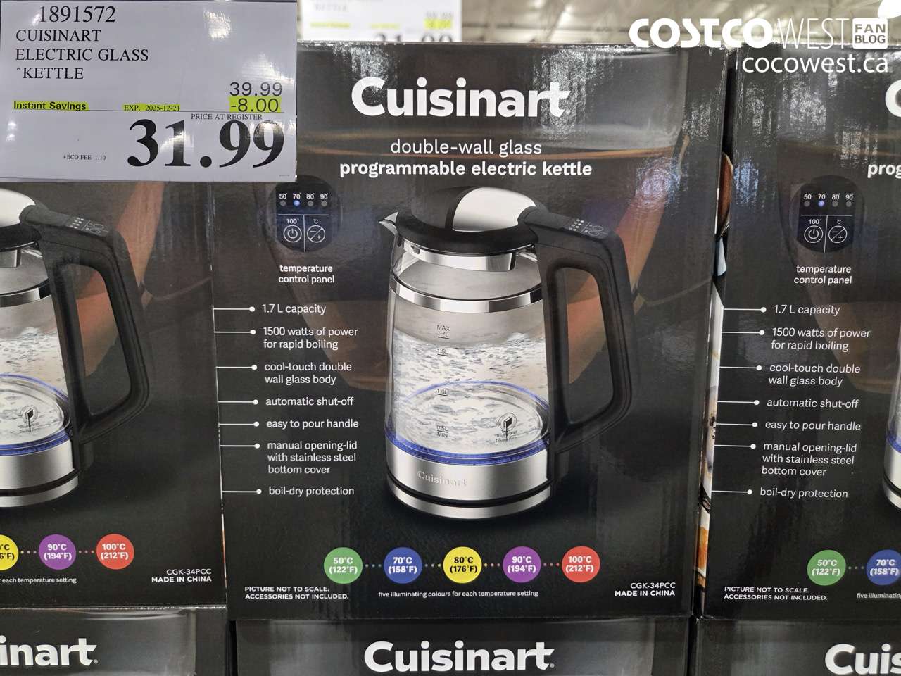 1891572 CUISINART ELECTRIC GLASS KETTLE ($8.00 INSTANT SAVINGS EXPIRES ON 2025-12-21) $31.99