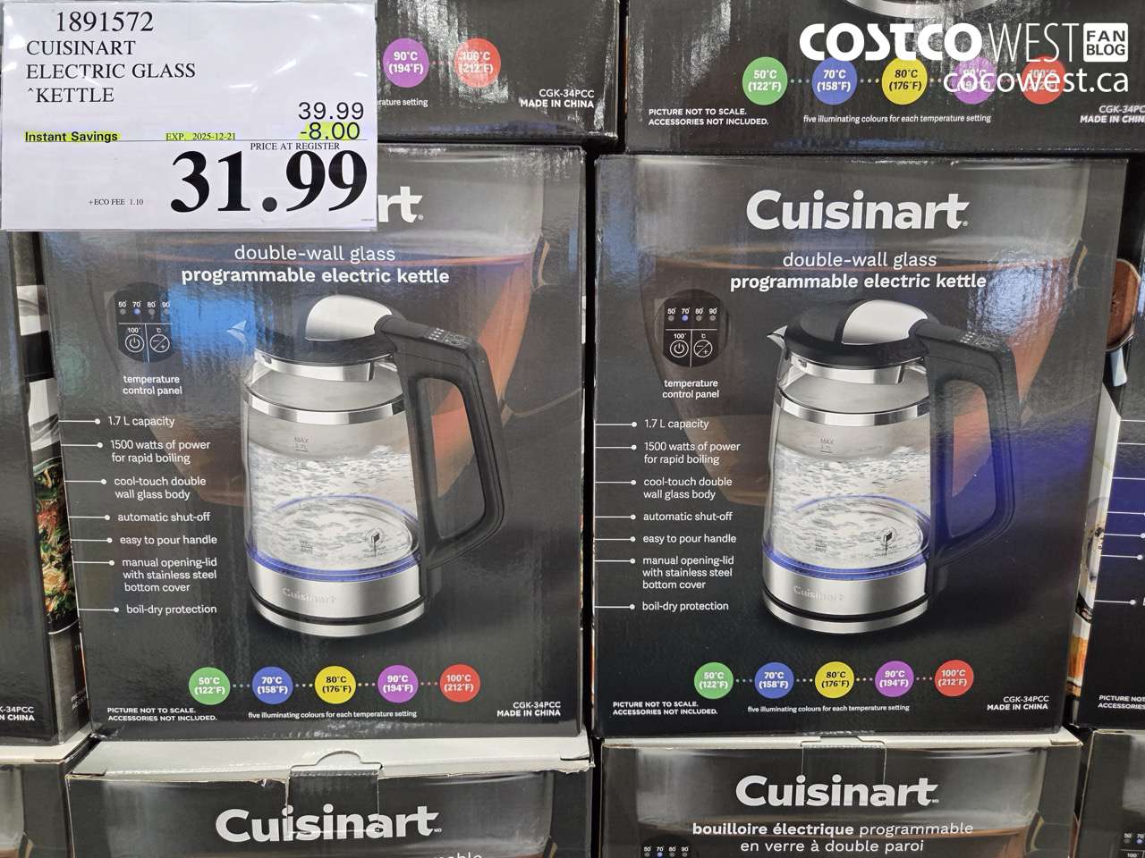 1891572 CUISINART ELECTRIC GLASS KETTLE ($8.00 INSTANT SAVINGS EXPIRES ON 2025-12-21) $31.99