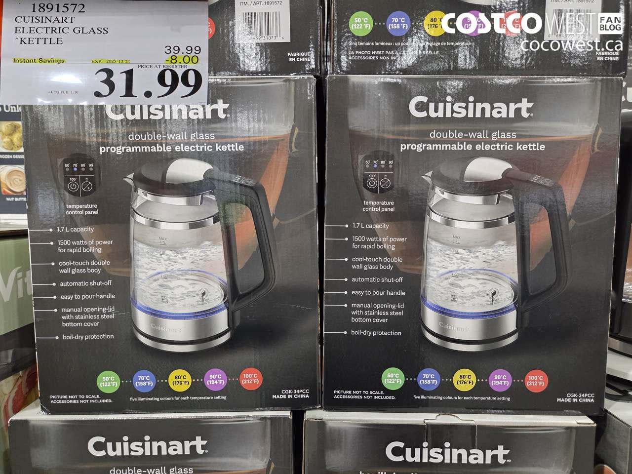 1891572 CUISINART ELECTRIC GLASS KETTLE ($8.00 INSTANT SAVINGS EXPIRES ON 2025-12-21) $31.99