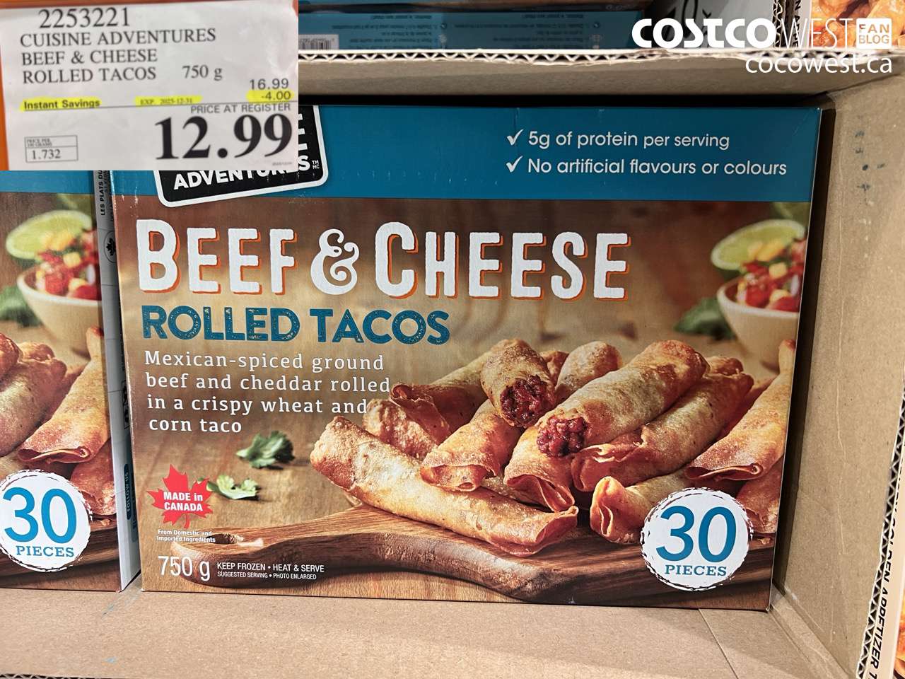 2253221 CUISINE ADVENTURES BEEF & CHEESE ROLLED TACOS 750G ($4.00 INSTANT SAVINGS EXPIRES ON 2025-12-31) $12.99