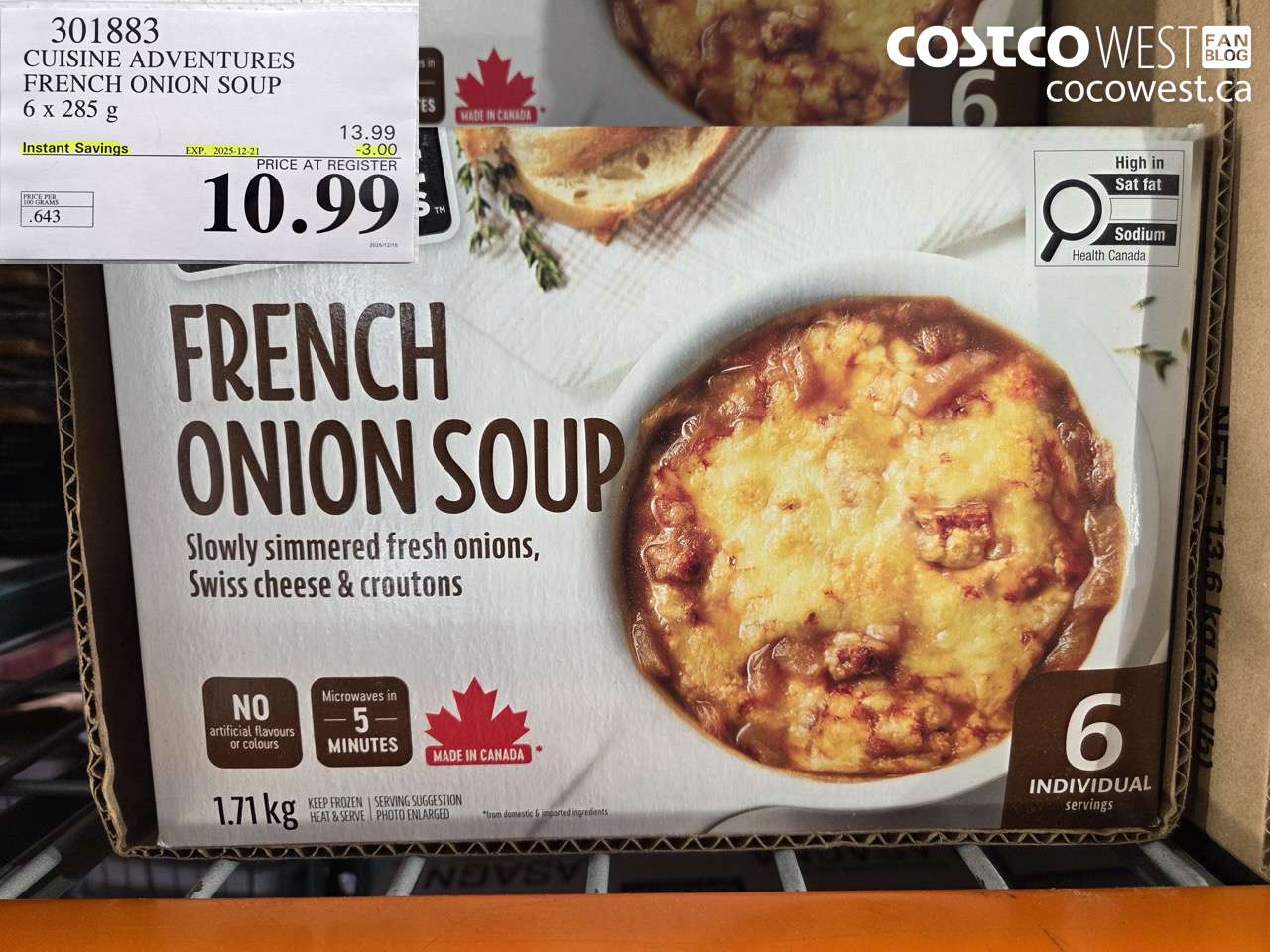 301883 CUISINE ADVENTURES FRENCH ONION SOUP 6 X 285 G ($3.00 INSTANT SAVINGS EXPIRES ON 2025-12-21) $10.99