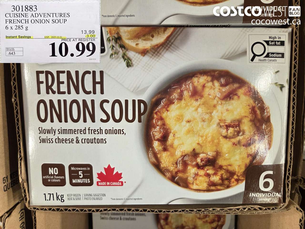 301883 CUISINE ADVENTURES FRENCH ONION SOUP 6 X 285 G ($3.00 INSTANT SAVINGS EXPIRES ON 2025-12-21) $10.99