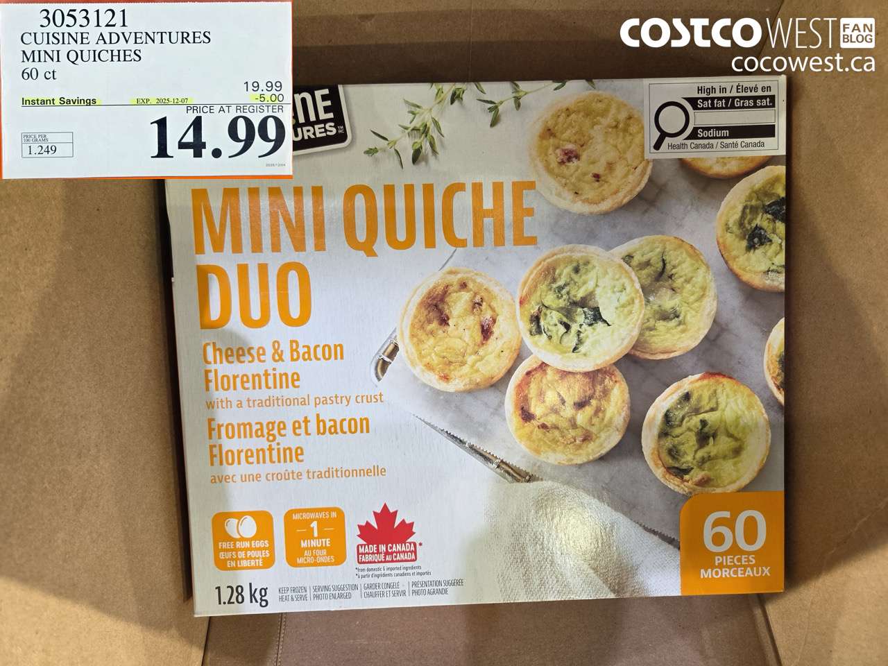 3053121 CUISINE ADVENTURES MINI QUICHES 60 CT ($4.00 INSTANT SAVINGS EXPIRES ON 2025-12-07) $14.99
