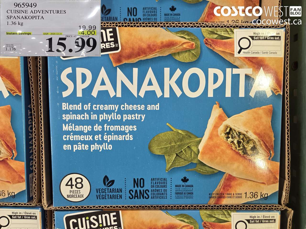 965949 CUISINE ADVENTURES SPANAKOPITA 1.36 kg ($4.00 INSTANT SAVINGS EXPIRES ON 2025-12-21) $15.99