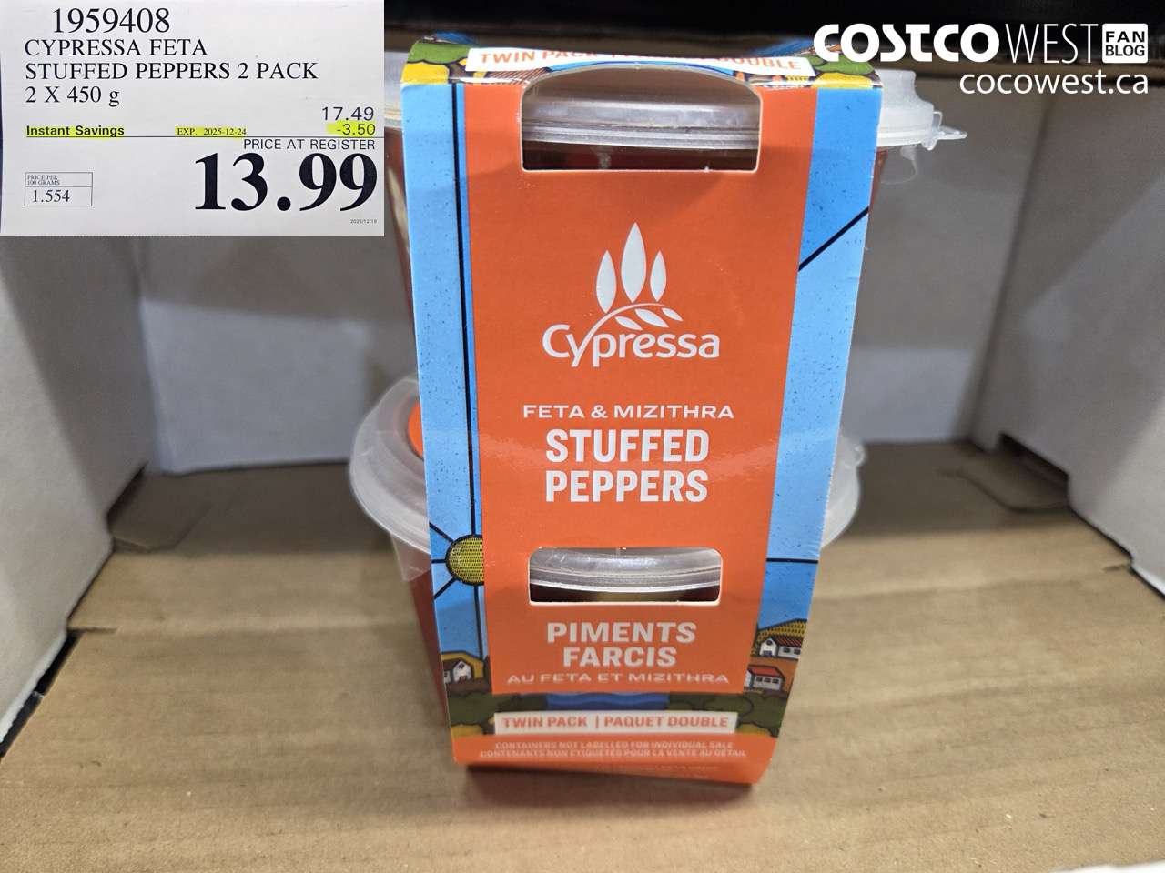 1959408 CYPRESSA FETA STUFFED PEPPERS 2 PACK 2 X 450G ($3.50 INSTANT SAVINGS EXPIRES ON 2025-12-24) $13.99