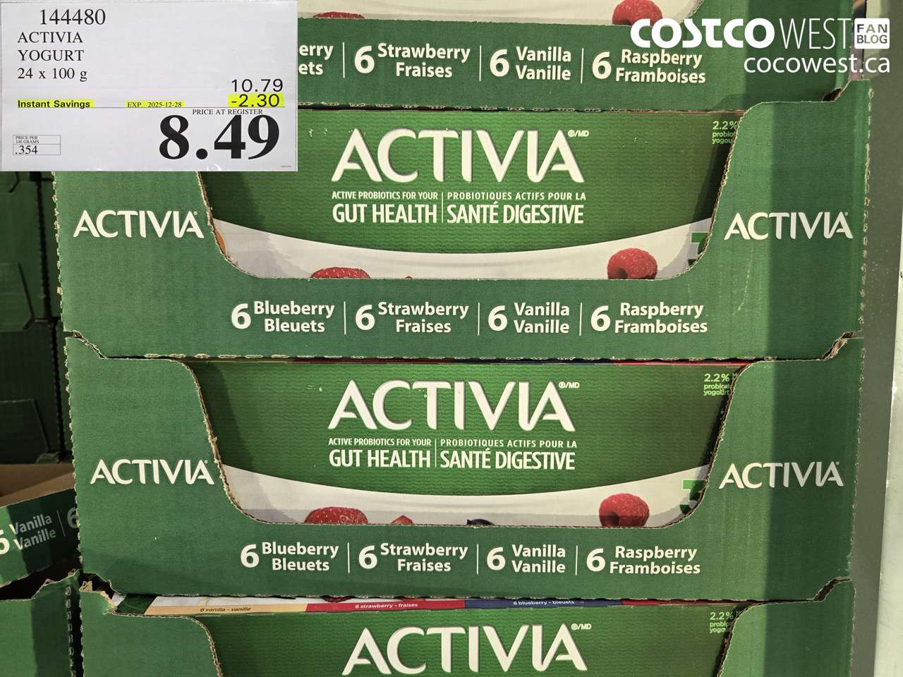 144480 DANONE ACTIVIA YOGURT 24 x 100 g ($2.30 INSTANT SAVINGS EXPIRES ON 2025-12-28) $8.49