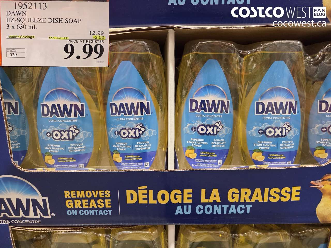 1952113 DAWN EZ-SQUEEZE DISH SOAP 3 X 630ML ($3.00 INSTANT SAVINGS EXPIRES ON 2025-12-14) $9.99